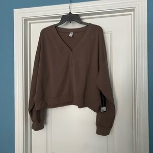 Brown V-Neck Cropped Sweatshirt